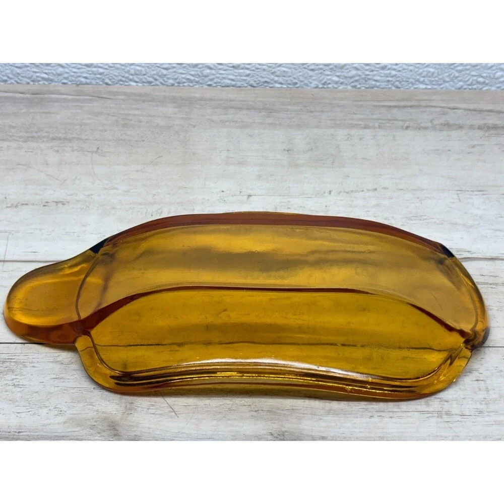 Vtg Indiana Amber Glass Banana Split Dish Ice Cream Boat